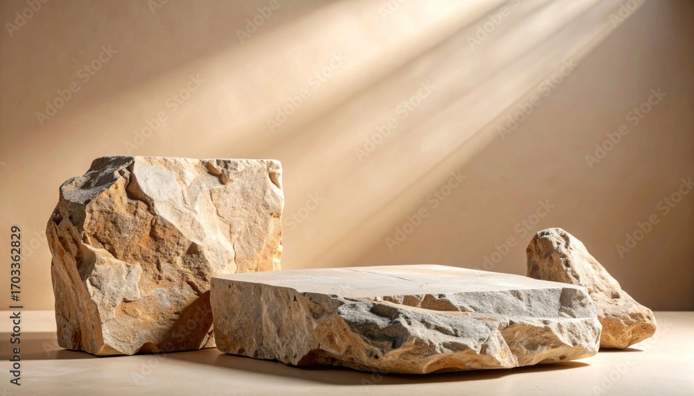 Aufkleber beige stone composition with rough texture and shadow play for mockup display