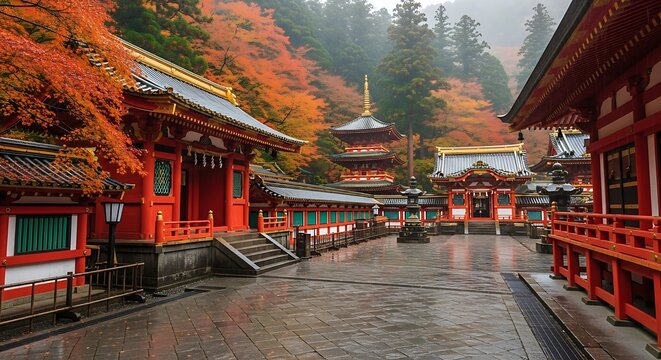 Tranquil Autumnal Scene at Rinno-ji Temple, Nikko's Historic Treasure