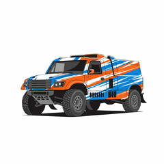 Fototapeta premium Illustration of a blue and orange off-road racing truck with a unique design.