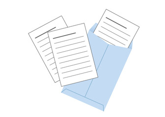 レポート用紙,便箋などを封筒に入れたイラストです。ビジネスシーンに。