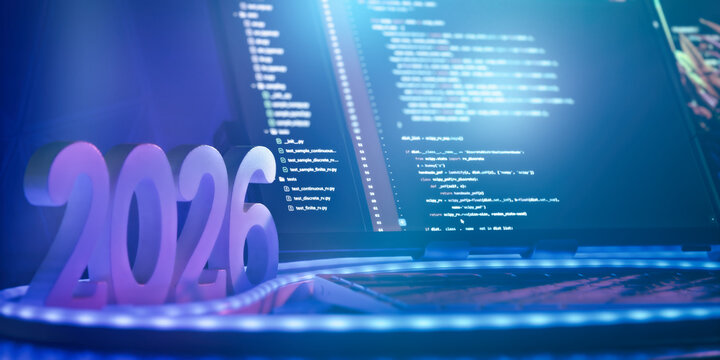 2026 futuristic coding environment with glowing interface