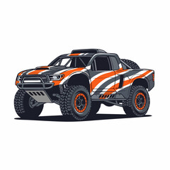 Powerful off road trophy truck with custom racing graphics.