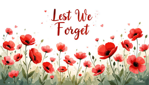 Remembrance Day banner, Remembrance Day poster, Lest We Forget banner, poppy flower design, Armistice Day poster, Veterans Day banner, memorial day remembrance, red poppy poster, military tribute bann
