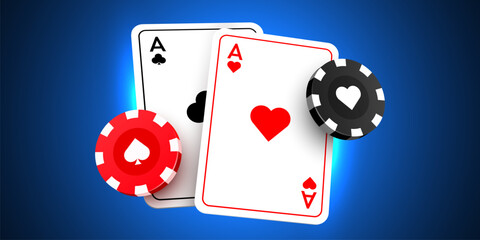 Poker card with casino chips. Casino banner.