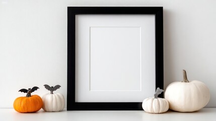 Charming Halloween display with pumpkins and bats frames your festive autumn message beautifully