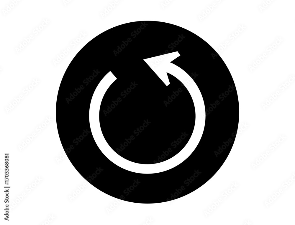 Poster white circular arrow icon on black background indicating refresh or repeat action isolated on transp