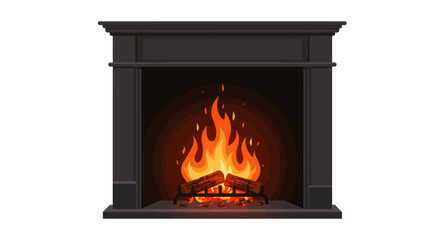 Naklejka premium Classic Fireplace with Burning Logs and Bright Flames Illustration.