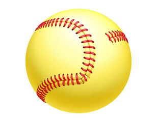 Yellow softball with red stitching