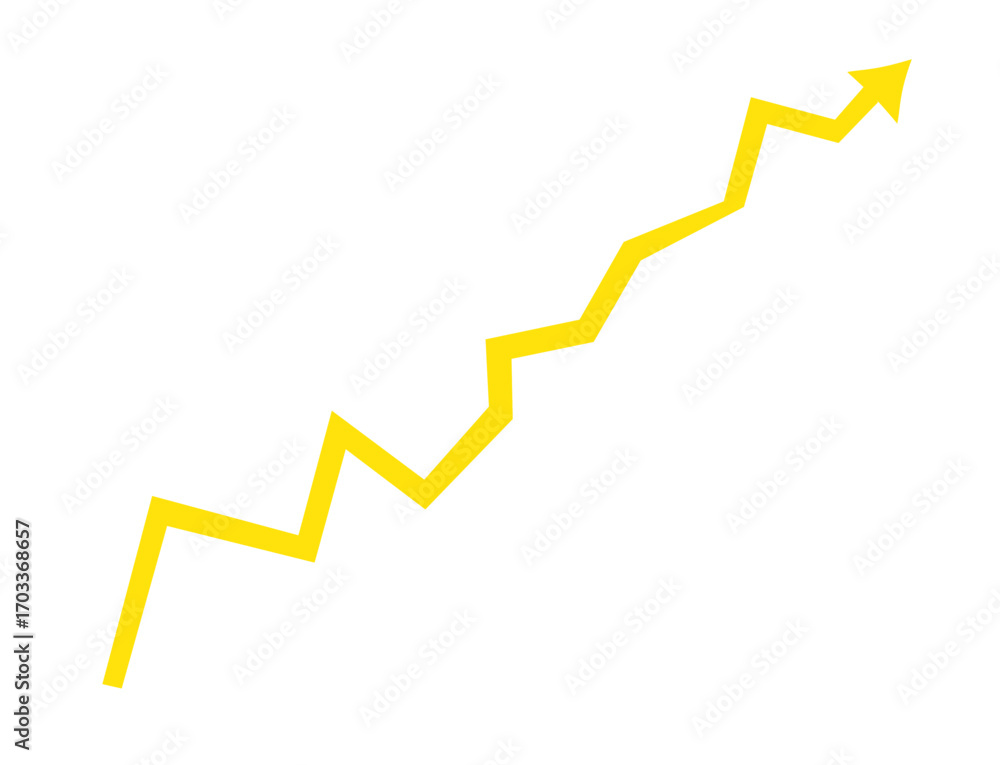 Poster yellow arrow graph showing upward trend isolated on transparent background
