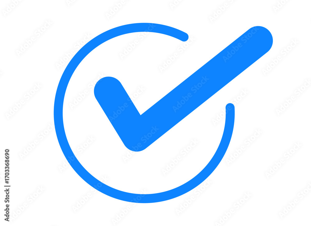 Poster blue check mark symbol isolated on transparent background