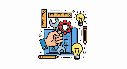 Fototapeta premium Engineering Design and Innovation Concept with Tools and Blueprint.