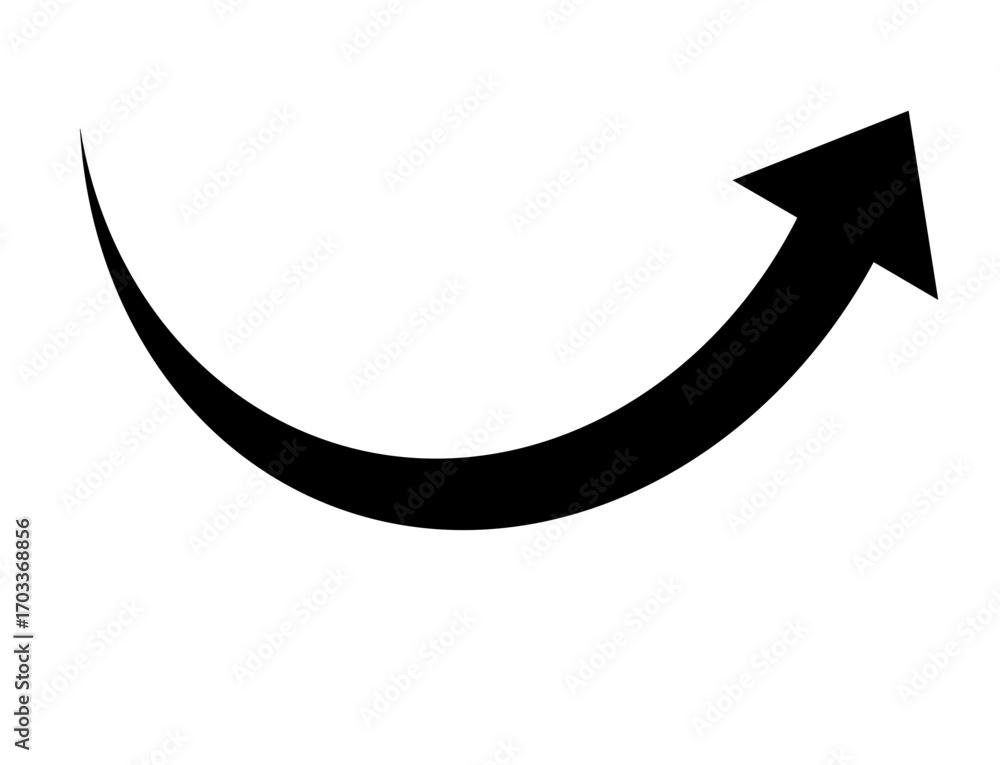 Poster black arrow pointing upwards and to the right, isolated on transparent background