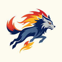 Flaming Wolf Mascot Running Fierce Animal Vector Illustration