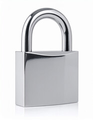Fototapeta premium Silver Metal Padlock with a Curved Handle Isolated on White Reflective Surface
