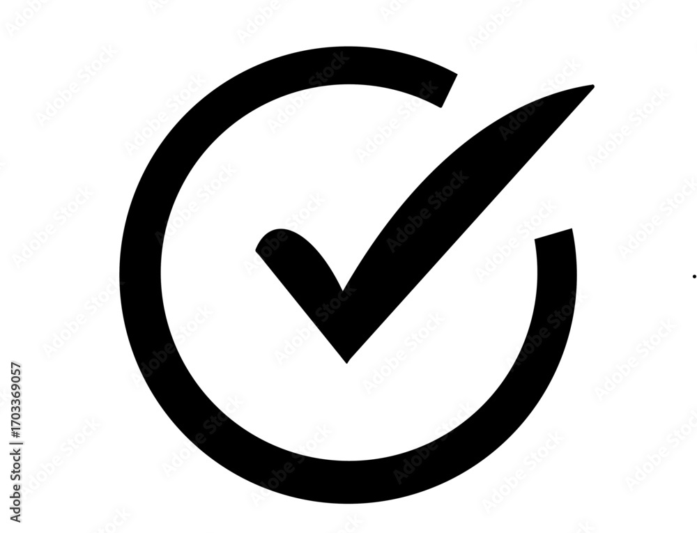 Poster black check mark inside a circle isolated on transparent background