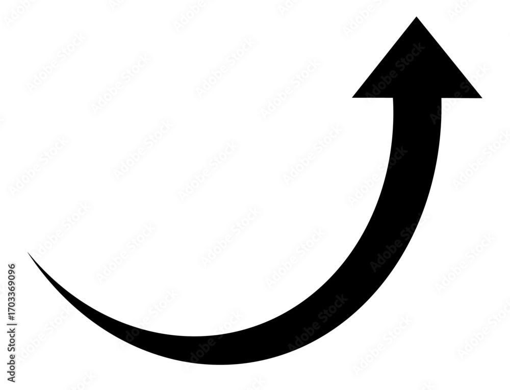 Poster black arrow pointing upwards and to the right, isolated on transparent background