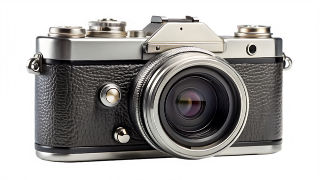 Vintage camera isolated on transparent background, a classic photography equipment