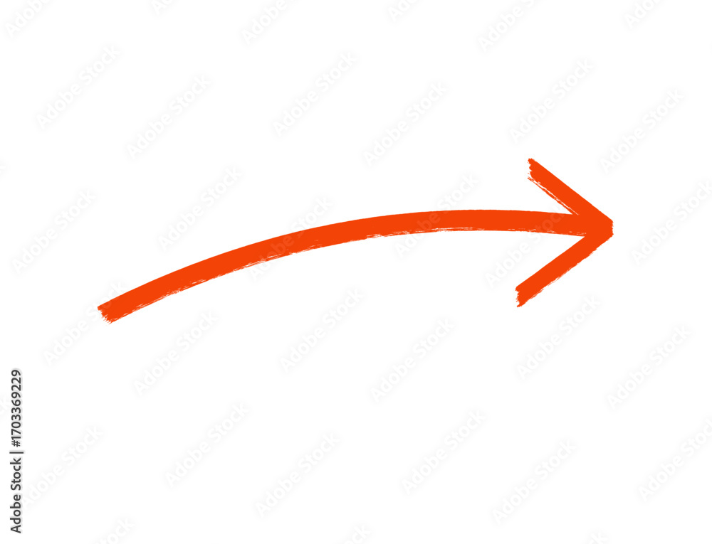 Poster orange arrow pointing to the right, isolated on transparent background
