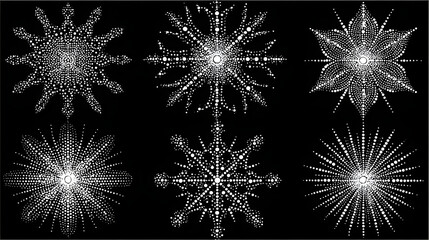 Set of dotted snowflakes on black background, white vector illustration suitable for print, clipart, and digital design projects
