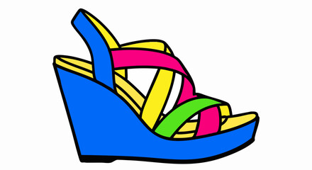 Fototapeta premium Colorful wedge sandal with multiple straps and vibrant design.