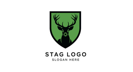 Green shield logo featuring a stag's head, suitable for a hunting or nature-themed business.