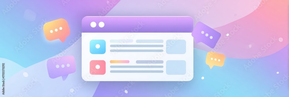 Poster detailed interaction design for a modern messaging interface featuring chat bubbles and a colorful b