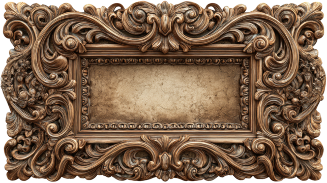 Ornate bronze picture frame with a textured, aged interior