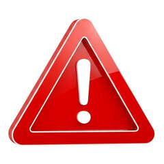A glossy red triangle with a white outline and a white exclamation point on a black background created with generated ai
