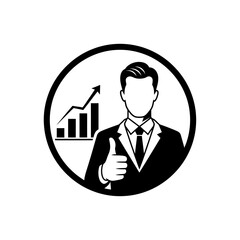 Businessman giving thumbs up with growth chart