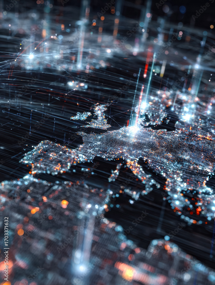 Aufkleber digital map of europe with glowing network connections and data points