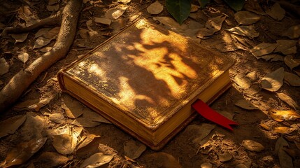 Antique book on forest floor