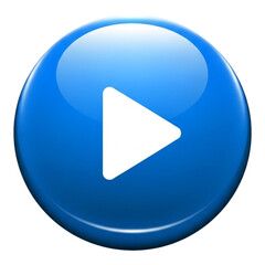 A glossy blue circular button with a white play symbol in the center on a black background image created with generated ai