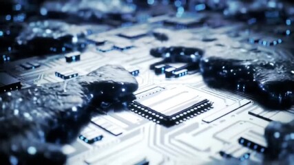 Dynamic abstract representation of a futuristic circuit board or data network with glowing blue elements, symbolizing advanced technology, digital connectivity, and artificial intelligence. - Powered by Adobe