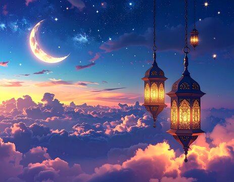 Night sky lanterns clouds