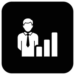 Business man standing next to a bar chart showing growth
