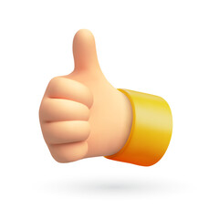 Thumbs Up Gesture in 3D vector Cartoon Style.