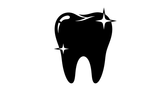 Stylized black and white image of a molar with sparkles emphasizing oral hygiene
