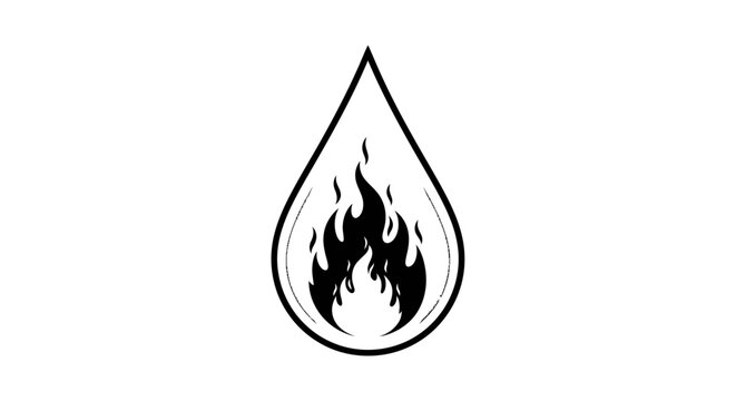 Bold water drop with fierce flame inside, a symbol of passionate liquid energy with dynamic flow,