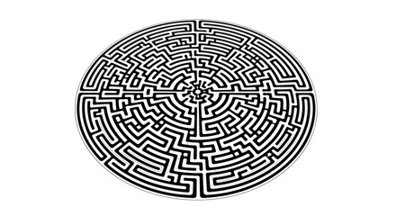 Circular labyrinth illustration representing complexity, challenges and problem-solving graphic