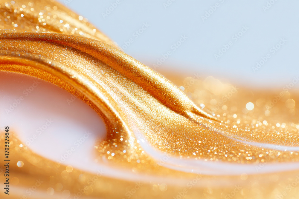 Poster a beautiful abstract gold foil spill effect featuring a graceful flow of lines and subtle sparkle fl