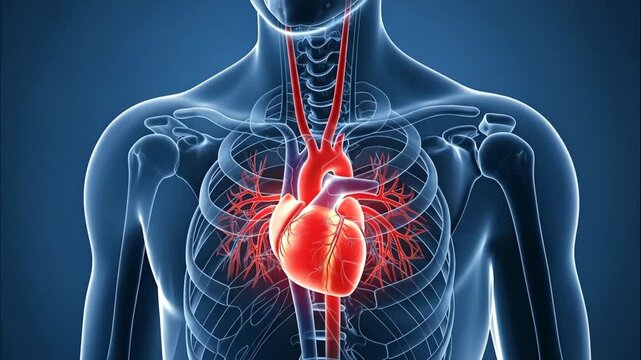 Human Heart Beat Medical Illustration with Transparent Torso Anatomy