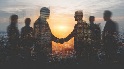 Business Handshake Silhouette Cityscape Sunset