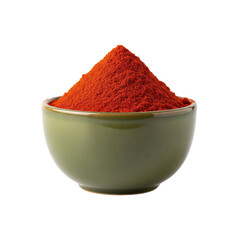 Mound of red chili powder in a bowl, isolated on a transparent background.

