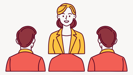 Woman leader in yellow jacket with two people behind her vector