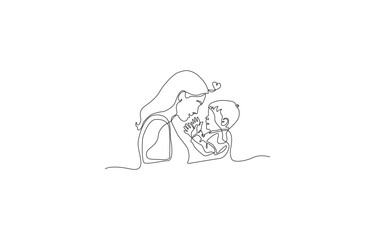 Mother and Child – Continuous Line Drawing Family Love Vector
