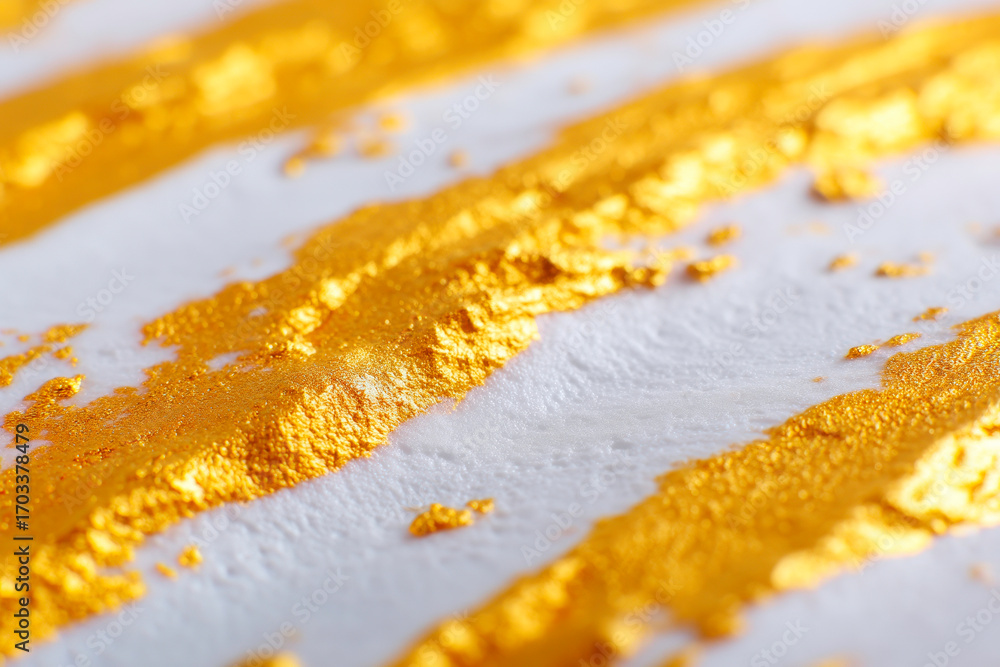 Poster an elegant abstract design with a striking pattern of golden foil stripes on a pristine white backgr