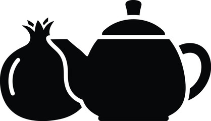 Obraz premium Black silhouette of a pomegranate and a teapot isolated on transparent background