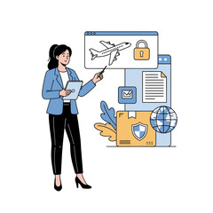 Businesswoman presenting online travel security and logistics solutions