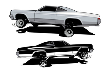 lowrider classic silver black car logo icon design vector	
