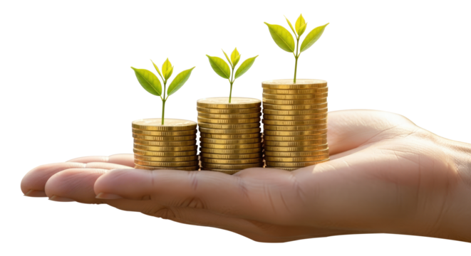 Financial Growth And Investment Concept Isolated on Transparent PNG Background.